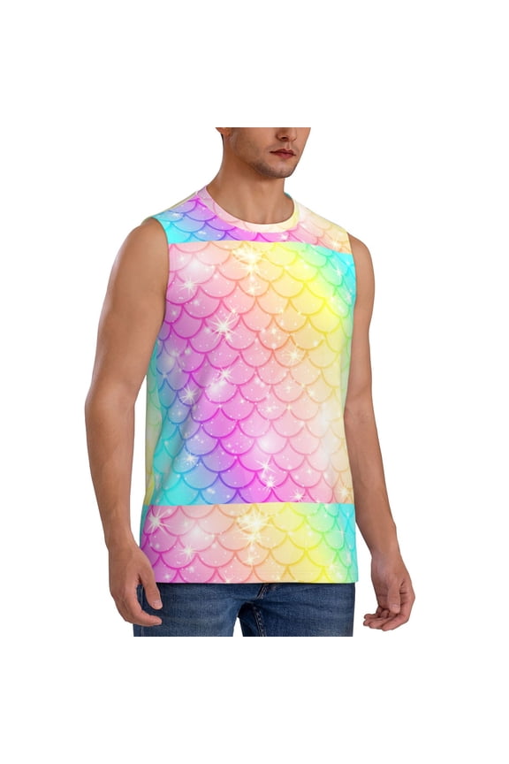 Fish Scale mens Cotton Tank Undershirts , Moisture-wicking Ribbed Tanks, Lightweight Cotton Tank Undershirts-Small