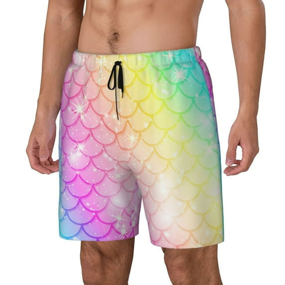Picia Fish Scale pattern Mens Swim Trunks with Compression Liner Stretch Beach Shorts Quick Dry with Zipper Pockets No-Chafing Board Shorts-Small