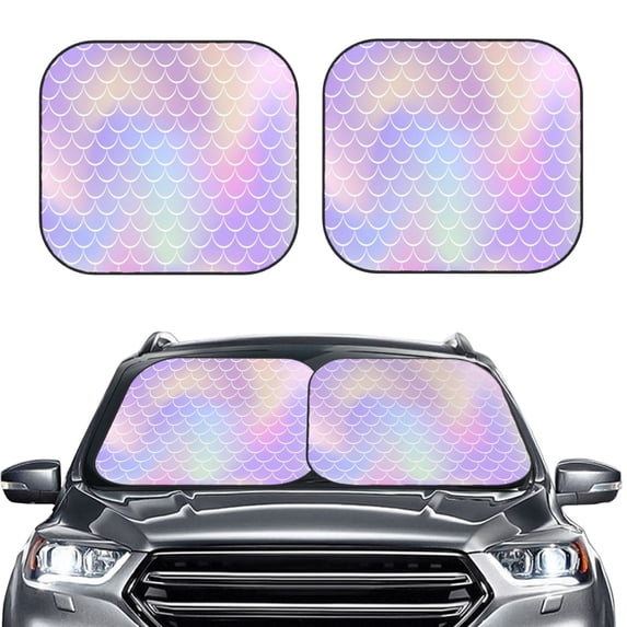 Picia Fish Scale1 2 Piece Car Windshield Sun Shade Foldable | Foldable Sun Shield for Front Window Blocks UV Rays and Keeps Your Vehicle Cool-Small