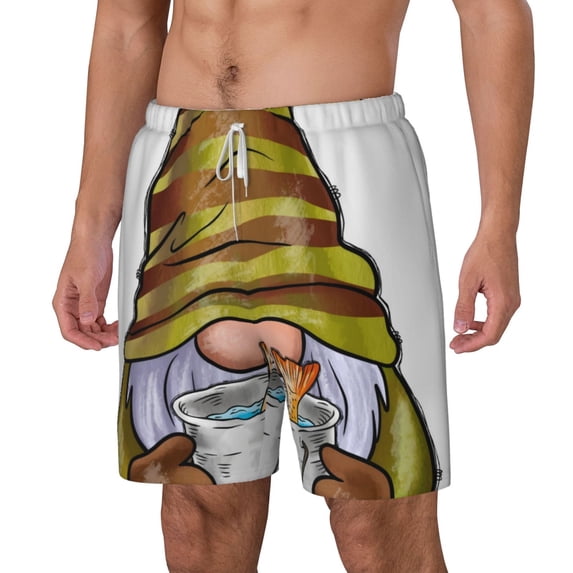 Picia Fishing Gnome Fisherman pattern Mens Swim Trunks with Compression Liner Stretch Beach Shorts Quick Dry with Zipper Pockets No-Chafing Board Shorts-Small