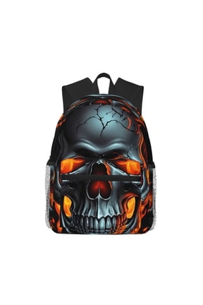 Flame Metal Skull Large Capacity Backpack Classic Style Backpack Casual Backpack Water-Resistant School Work Travel Outdoor Backpack