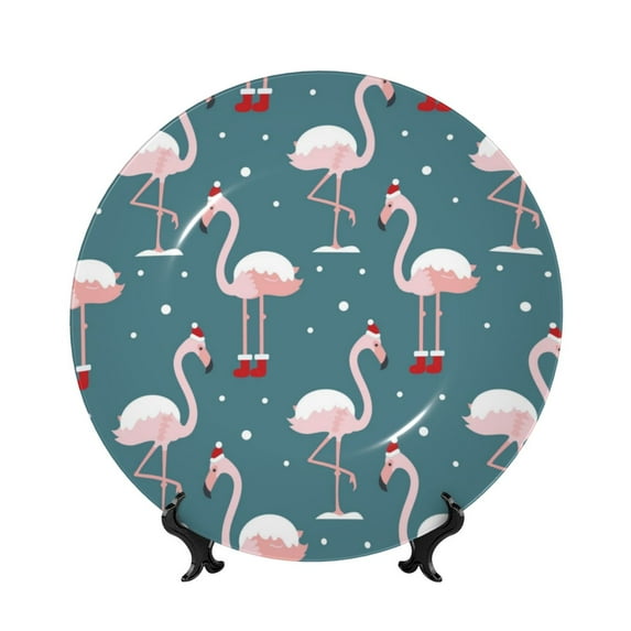 Picia Flamingo Pattern Bone China Decorative Plate – Wall Decor with Stand and Adhesive, Elegant Ornament for Living Room, Office, or Entryway-6in