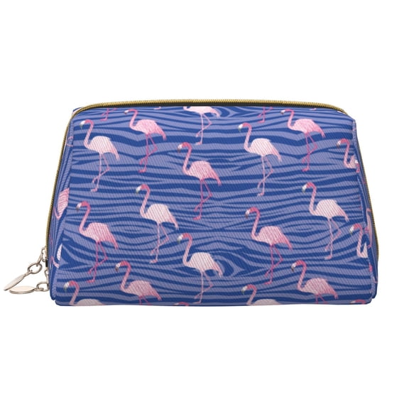 Picia Flamingo Print Leather Makeup Bag Make Up Bag Travel Toiletry Bag for Her Girlfriend Teacher Teen Girl Gifts