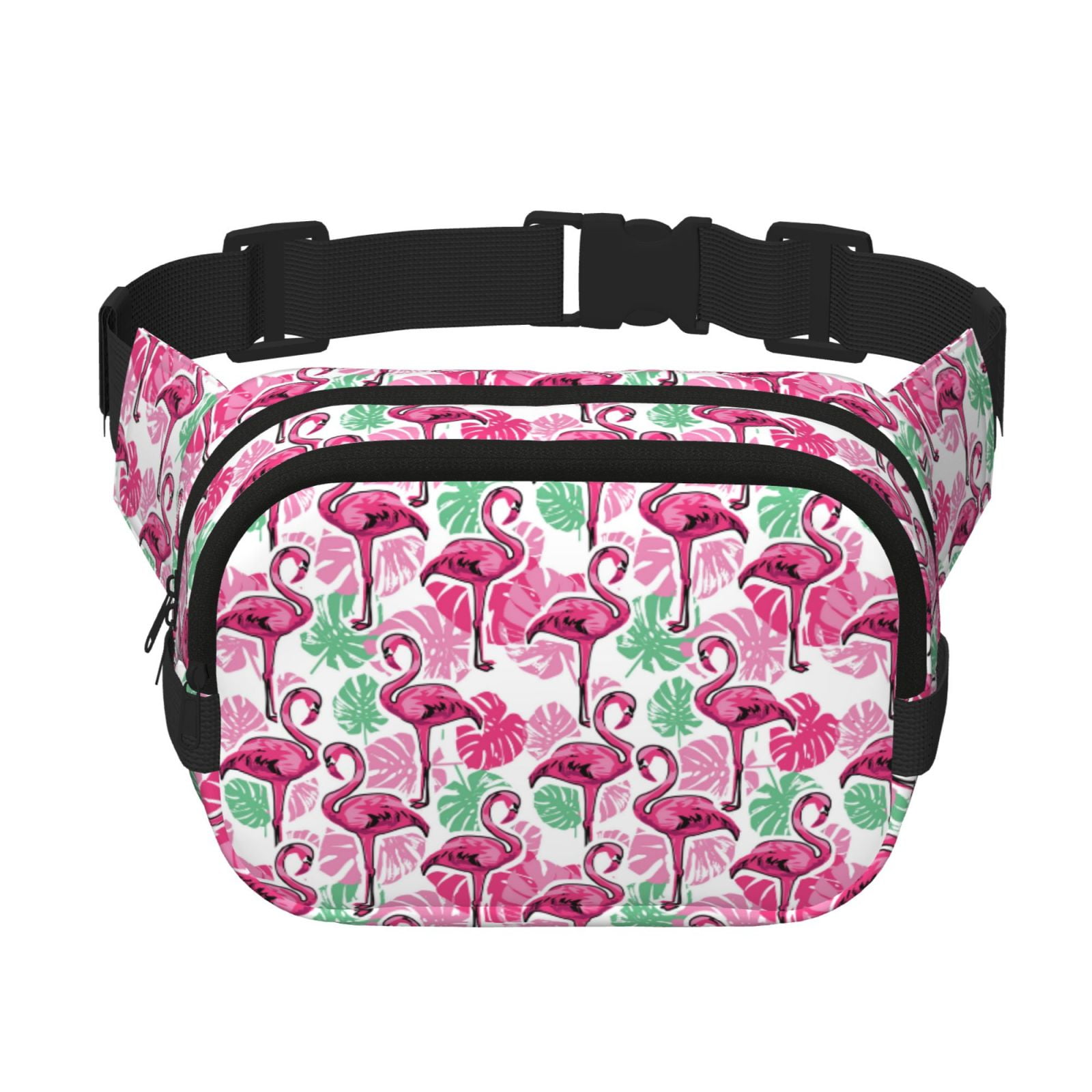 Picia Flamingo Print Square Double-Layer Waist Bag Mini Adjustable Waist Belt Bag Exercise Running Travel Hiking