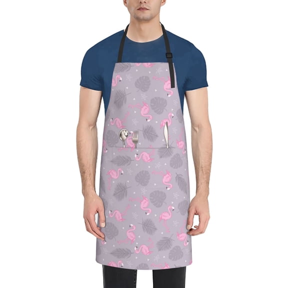 Picia Flamingo Waterproof Apron for Unisex Adult - Adjustable Bib Apron with Pockets, Ideal for Cooking, Gardening, Painting, and Household Chores