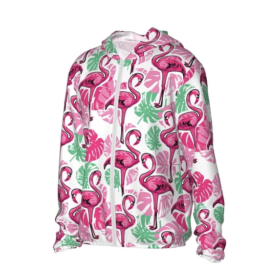 Picia Flamingo Women's Men's UPF 50+ Sun Protection Hoodie Shirt Long Sleeve SPF Fishing Outdoor UV Hiking Lightweight Shirts-Large
