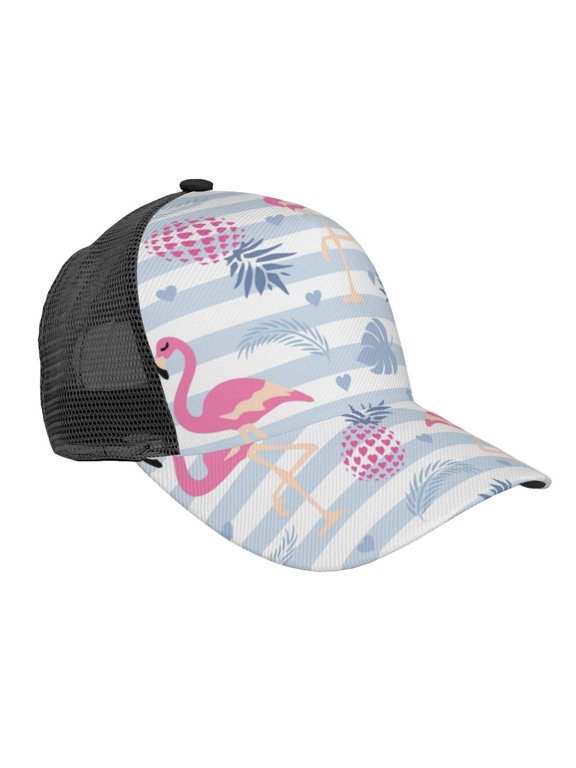 Flamingo and Pineapple Pattern Trucker Hat,Baseball Cap,Sun Protection Cap,Stylish Headwear,Leisure Cap,Outdoor Sports Cap