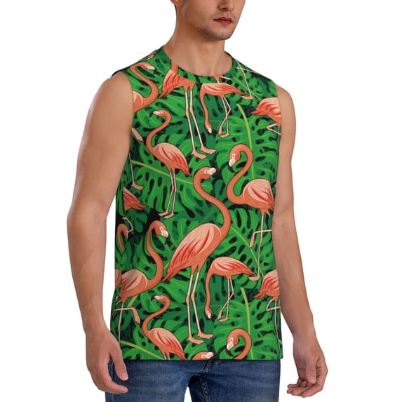 Picia Flamingo mens Cotton Tank Undershirts , Moisture-wicking Ribbed Tanks, Lightweight Cotton Tank Undershirts-X-Large