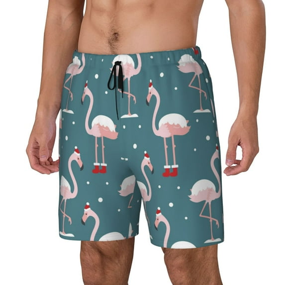 Picia Flamingo pattern Mens Swim Trunks with Compression Liner Stretch Beach Shorts Quick Dry with Zipper Pockets No-Chafing Board Shorts-3X-Large