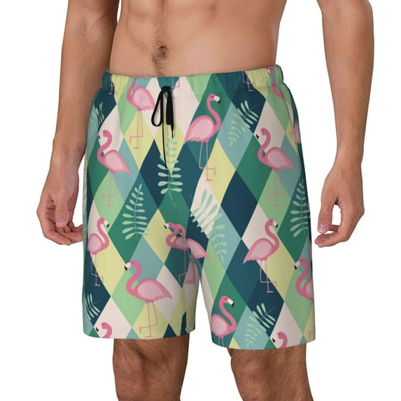 Picia Flamingo pattern Mens Swim Trunks with Compression Liner Stretch Beach Shorts Quick Dry with Zipper Pockets No-Chafing Board Shorts-Small