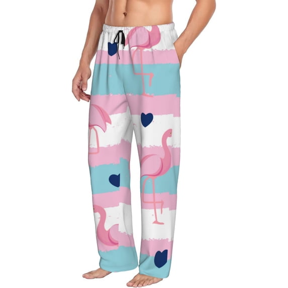 Picia Flamingo1 Mens Soft Woven Cotton Elastic Waistband Sleep Pajama Pant Lounge Sleep Pant With Pockets And Drawstring-Large