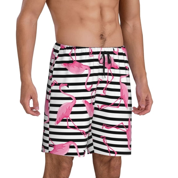 Picia Flamingos Pajama Shorts for Men, Men's Pajama Bottoms, Sleepwear,Short Pajama Pants-Large
