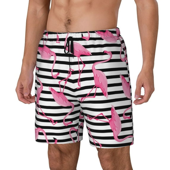 Picia Flamingos pattern Mens Swim Trunks with Compression Liner Stretch Beach Shorts Quick Dry with Zipper Pockets No-Chafing Board Shorts-X-Large