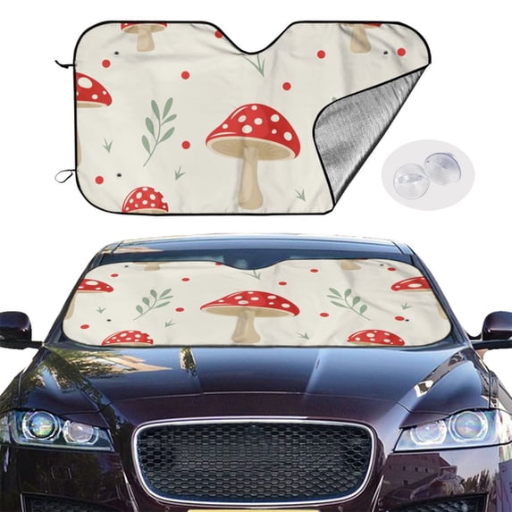 Picia Flat Mushrooms Curved Windshield Sunshade Accordion Folding Style Auto Shade for Car Truck SUV Van Blocks UV Ray Sun Visor Protector -Small