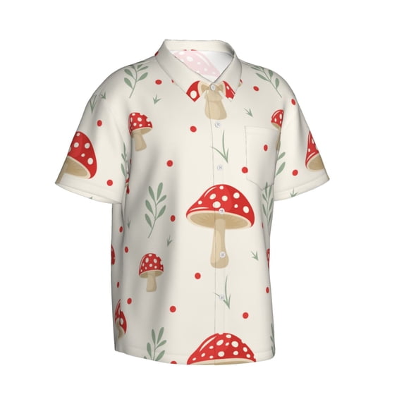 Picia Flat Mushrooms Gentle Cotton Regular Fit Short Sleeve Casual Hawaiian Shirt for Men-XX-Large