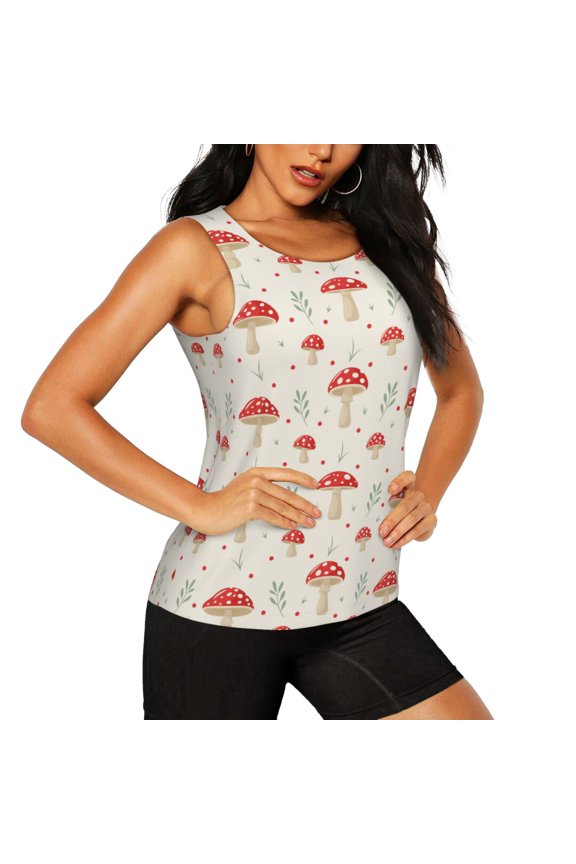 Flat Mushrooms Pattern Women's Workout Tank Top,Breathable Activewear,Slim Fit Athletic Top,Versatile Workout Moisture-wicking top-X-Large