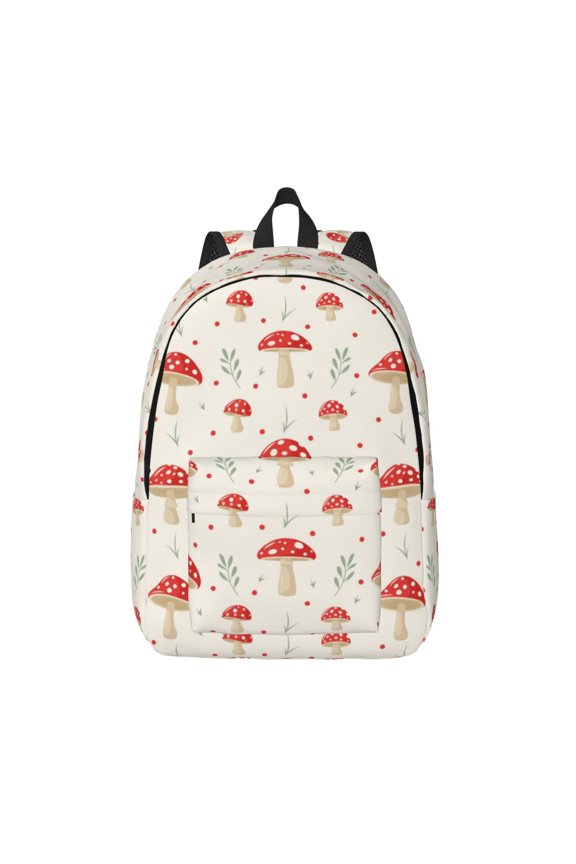 Flat Mushrooms Printed Canvas Daypack - Stylish and Durable Vintage Compact Backpack - Class, Work, Travel, or Laptop Bookbag,Organized Compartments-Small