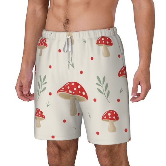 Picia Flat Mushrooms pattern Mens Swim Trunks with Compression Liner Stretch Beach Shorts Quick Dry with Zipper Pockets No-Chafing Board Shorts-Small