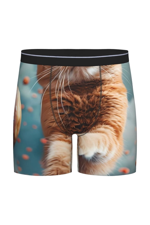 Floating Cat And Donuts Pattern Men's Athletic Long Leg Briefs , Performance Stretch Underwear，Moisture-Wicking