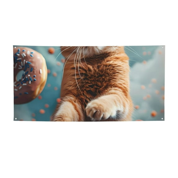 Picia Floating Cat And Donuts Pattern Party Banner, Festive Decoration, Holiday Banner, Celebration Decor, Event Banner, Reusable Party Banner-Small