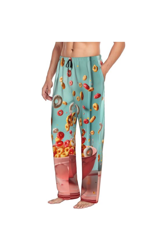 Floating Colorful Cereal Mens Soft Woven Cotton Elastic Waistband Sleep Pajama Pant Lounge Sleep Pant With Pockets And Drawstring-Medium