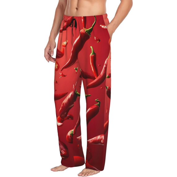 Picia Floating Red Chili Peppers Mens Soft Woven Cotton Elastic Waistband Sleep Pajama Pant Lounge Sleep Pant With Pockets And Drawstring-Small