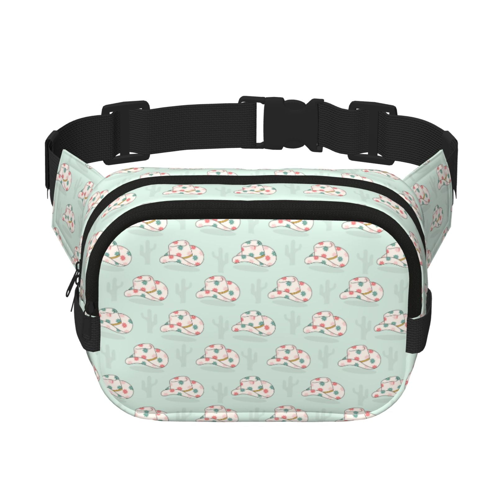 Picia Flora Daisy Cactus Print Square Double-Layer Waist Bag Mini Adjustable Waist Belt Bag Exercise Running Travel Hiking
