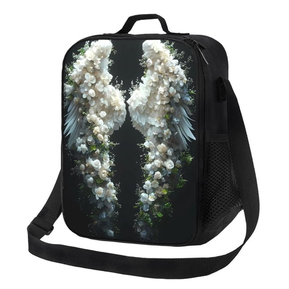 Picia Floral Angelic White Wings Lunch box Lunch bag for men women Large capacity Lunchbox Reusable Lunch bags Insulated Lunch bag Lunch box cooler