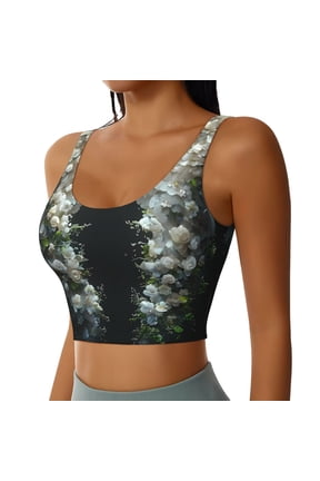 Floral Angelic White Wings Sports Bra for Women,Padded Strappy Sports Bras Medium Support Yoga Bra with Removable Cups,Running Yoga Bra-XX-Large