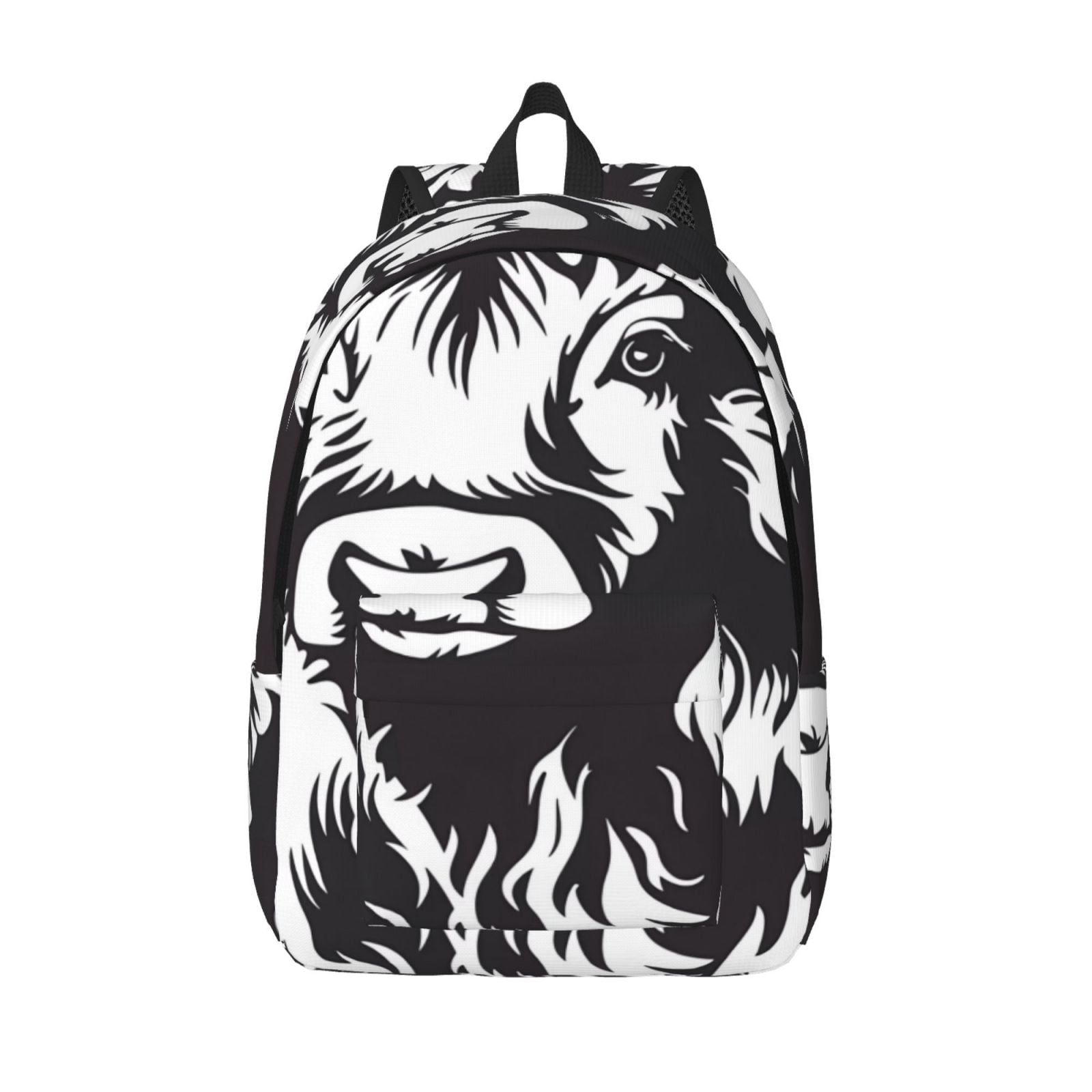 Picia Floral Cow Silhouette Printed Canvas Daypack - Stylish and Durable Vintage Compact Backpack - Class, Work, Travel, or Laptop Bookbag,Organized Compartments-Small