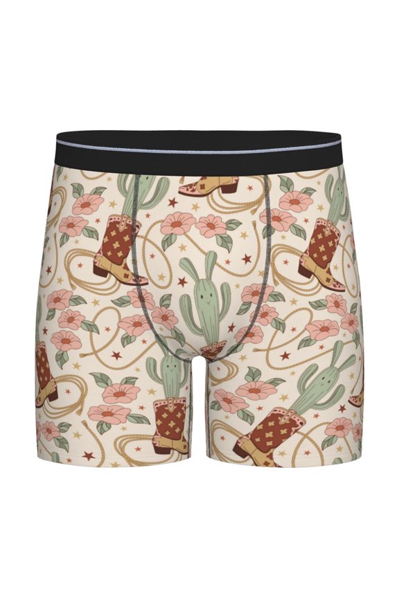 Floral Cowboy Boots Pattern Men's Athletic Long Leg Briefs , Performance Stretch Underwear,Moisture-Wicking