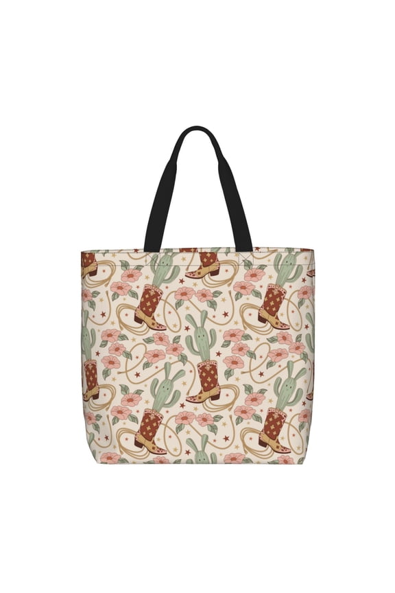Floral Cowboy Boots for Tote Bag for Women with Zipper, Gym Tote with Compartments, Laptop Work Tote Nurse Dance Yoga Bag for Sport, Travel