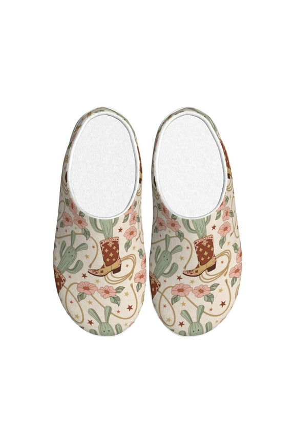 Floral Cowboy Boots for Women's Lamb-hug Comfy Fleece House Slippers Memory Foam, Slip-on House Shoes Indoor Outdoor-40/41