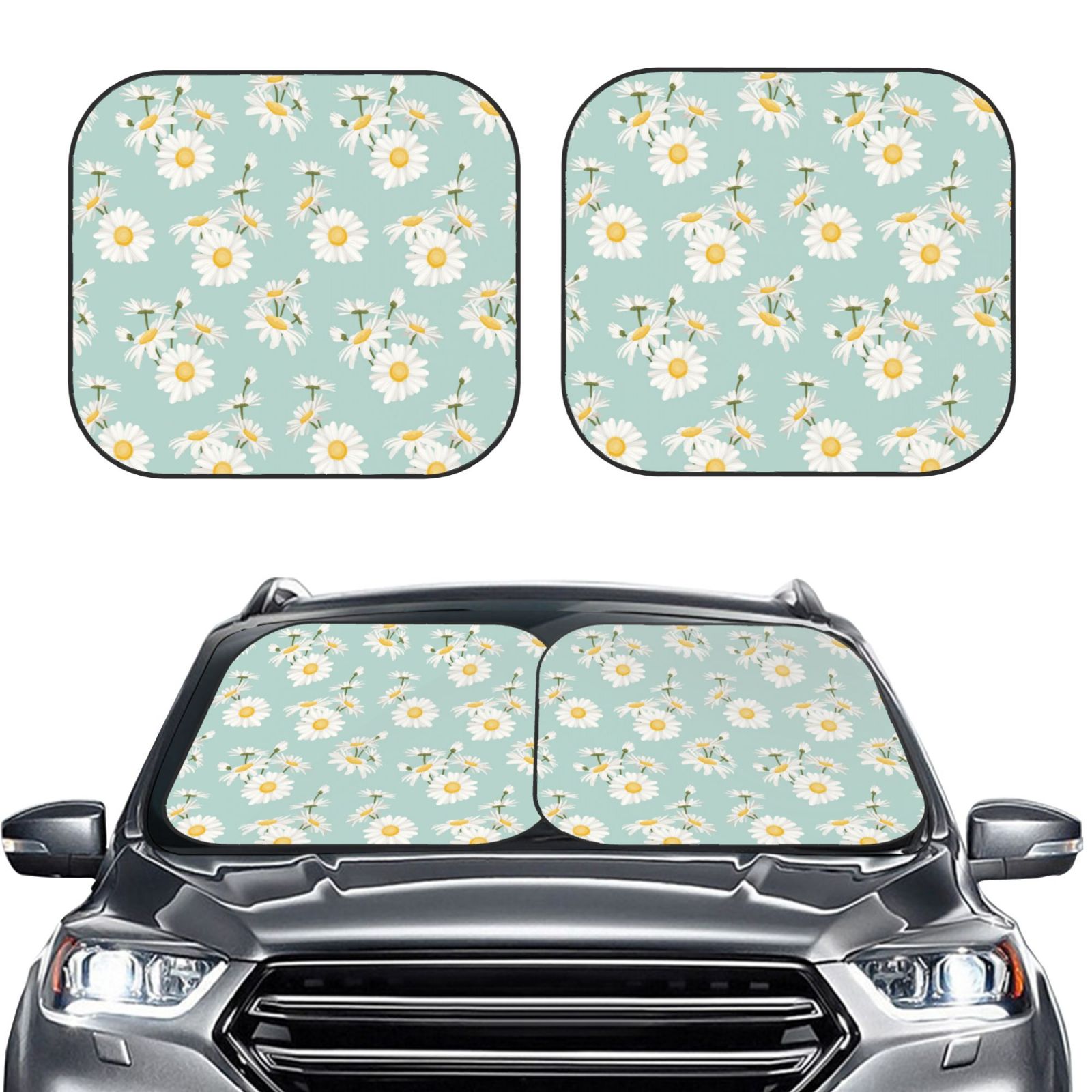 Picia Floral Daisy 2 Piece Car Windshield Sun Shade Foldable Foldable