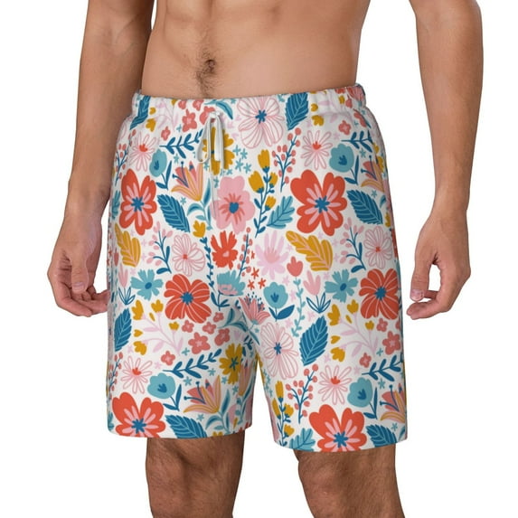 Picia Floral Ditsy pattern Mens Swim Trunks with Compression Liner Stretch Beach Shorts Quick Dry with Zipper Pockets No-Chafing Board Shorts-X-Large