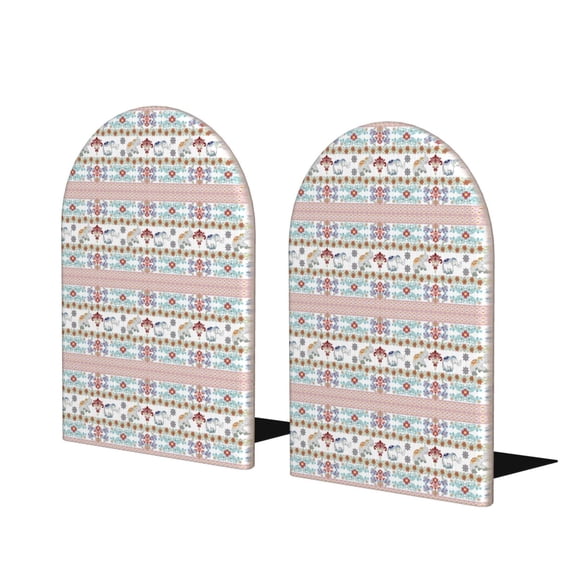 Picia Floral Elephant Pattern Wood Bookends for Shelves,Non-slip Bookends, Heavy Duty Wooden Bookend Support,1 Pair