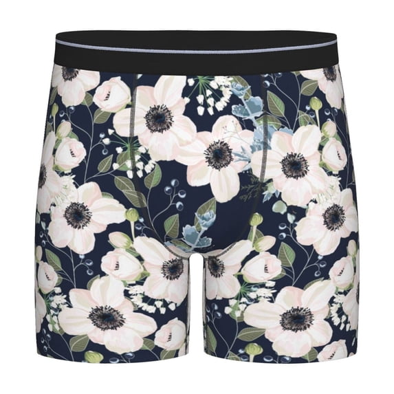 Picia Floral Flowers Blue Pattern Men's Athletic Long Leg Briefs , Performance Stretch Underwear,Moisture-Wicking