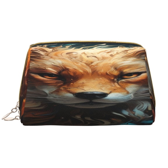 Picia Floral Fox Print Leather Makeup Bag Make Up Bag Travel Toiletry Bag for Her Girlfriend Teacher Teen Girl Gifts