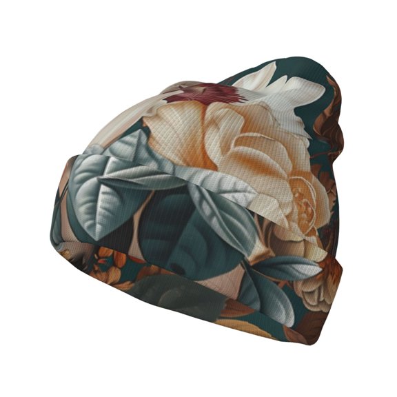 Picia Floral Head Dreamscape Pattern Knitted Beanie Hat for Men and Women , Unisex Winter Warm Stretchy Knit Cap Thick Fisherman Beanies Cuffed Plain Skull Caps