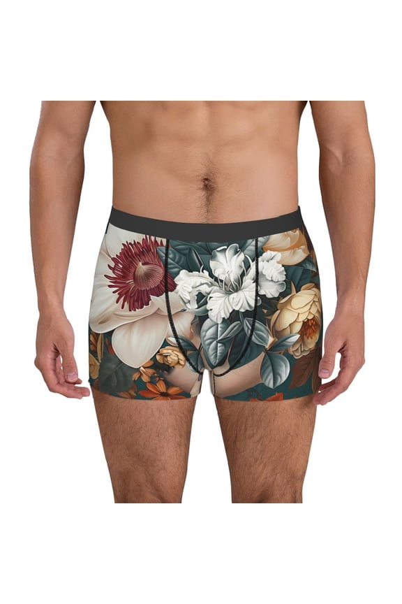 Floral Head Dreamscape Pattern Men’s Boxer Briefs – Soft & Breathable Underwear, Stretchy & Comfortable Fit, Supportive Pouch Design, Moisture-Wicking-Medium