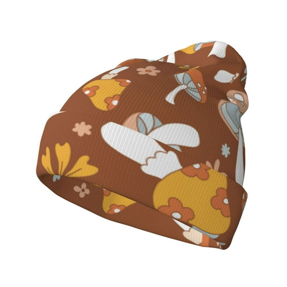Picia Floral Hippie Mushrooms Pattern Knitted Beanie Hat for Men and Women , Unisex Winter Warm Stretchy Knit Cap Thick Fisherman Beanies Cuffed Plain Skull Caps