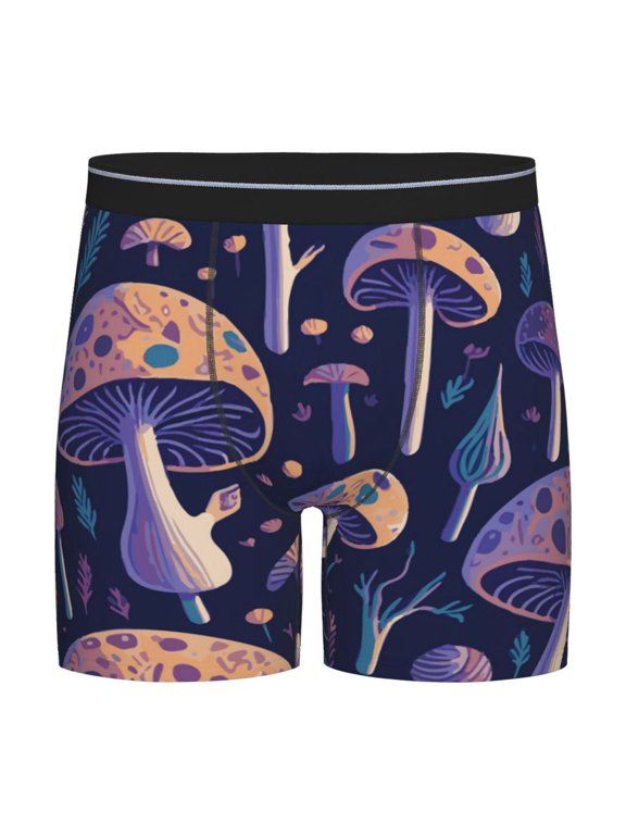 Floral Hippie Mushrooms Pattern Men's Athletic Long Leg Briefs , Performance Stretch Underwear,Moisture-Wicking