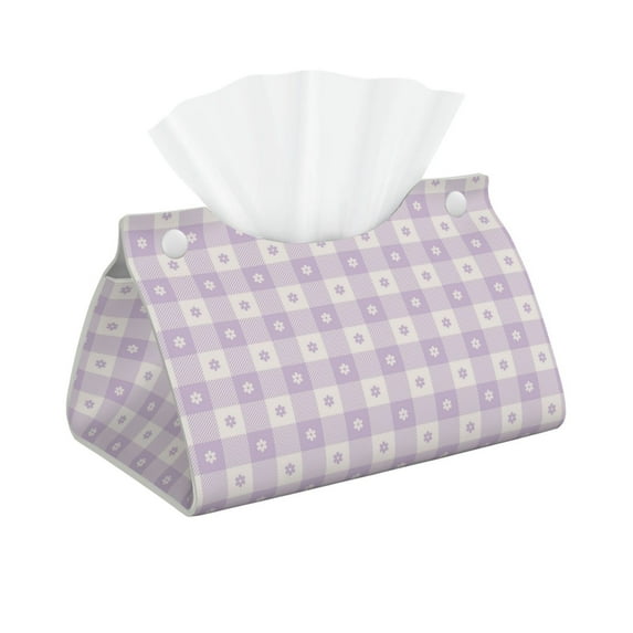 Picia Floral Purple Buffalo Plaid Pattern Long Tissue Box Cover,PVC Leather Triangle Holder,Tissue Box Holder with Magnetic Bottom,Facial Paper Organizer Dispenser-7.9"X4.9"X4.5"