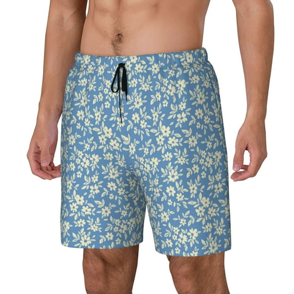 Picia Floral Retro Style pattern Mens Swim Trunks with Compression Liner Stretch Beach Shorts Quick Dry with Zipper Pockets No-Chafing Board Shorts-Large