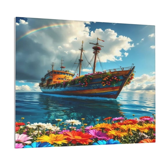 Picia Floral Ship On Ocean Pattern Decorative Picture – Unique Wall Art, Modern Canvas Print for Trendy Interiors (Horizontal)