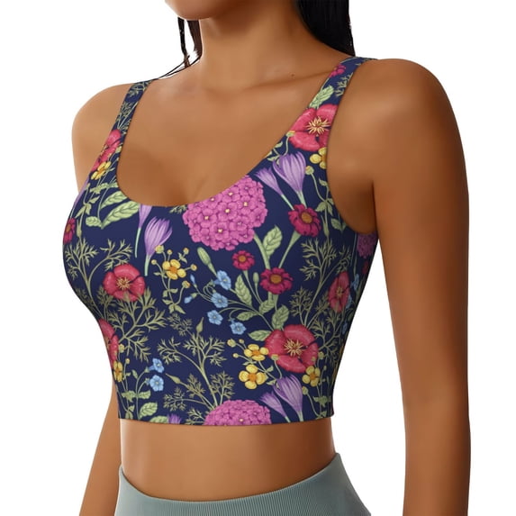 Picia Floral Sports Bra for Women,Padded Strappy Sports Bras Medium Support Yoga Bra with Removable Cups,Running Yoga Bra-XX-Large