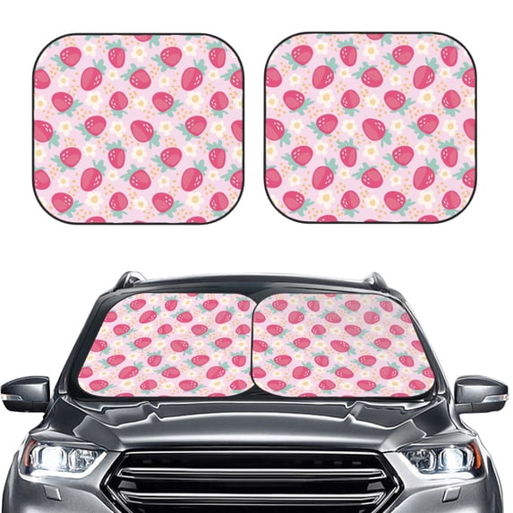 Picia Floral Strawberr 2 Piece Car Windshield Sun Shade Foldable | Foldable Sun Shield for Front Window Blocks UV Rays and Keeps Your Vehicle Cool-