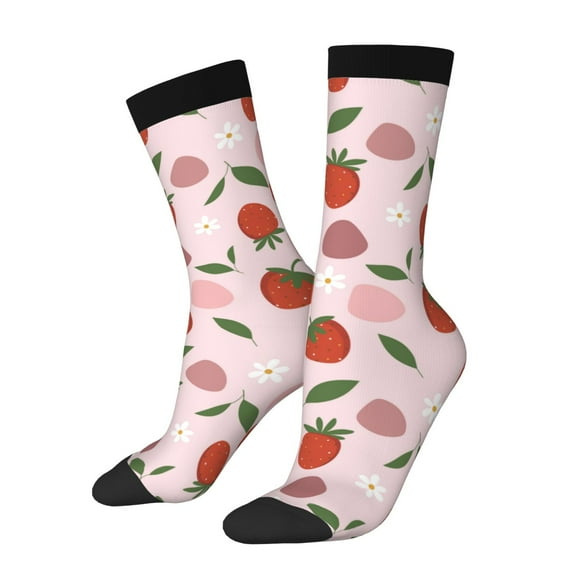 Picia Floral Strawberr Print Athletic Socks for Men & Women – Cushioned Moisture-Wicking Crew Socks for Sports, Running, and Training, Soft & Breathable Size 5-11