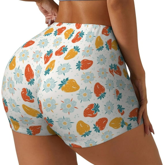 Picia Floral Strawberr Printed Workout Shorts for Women Seamless Scrunch Butt Lifting High Waisted Yoga Gym Booty Running Moisture-wicking Short Pants-