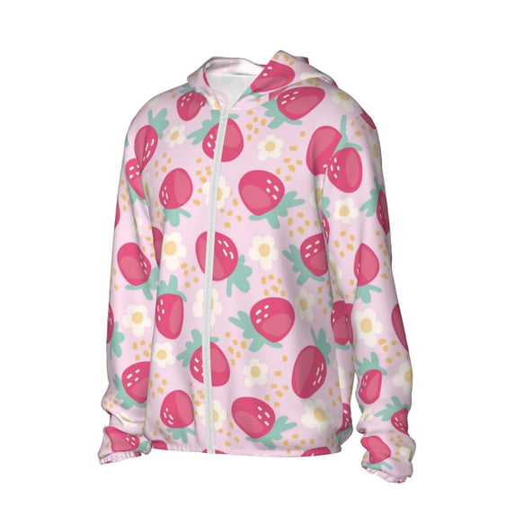 Picia Floral Strawberr Women's Men's UPF 50+ Sun Protection Hoodie Shirt Long Sleeve SPF Fishing Outdoor UV Hiking Lightweight Shirts-Medium